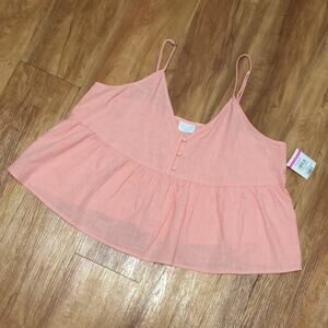 Abound Peach Orange Ruffle Hemline Peplum Spaghetti Strap Tank Top Size Large